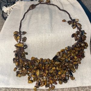 Necklace precious TIGERS EYE stone brown 17 inches